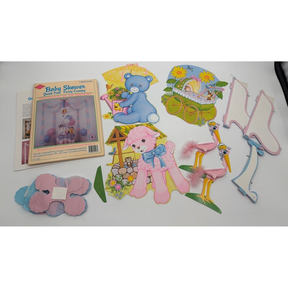 Vintage Beistle Baby Shower Decor, Baby, Bear, Paper Bells, MCM LOT 1970s